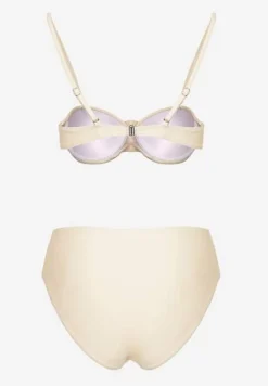 Beżowe Bikini Majtki Figi Biustonosz Ozdobione Kwiatem 3D Tenionea