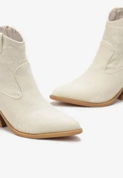 Beżowe Botki Kowbojki na Słupku z Przeszyciami Weava