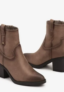 Beżowe Botki Kowbojki na Stożkowym Obcasie Ozdobiony Paskiem Narelin