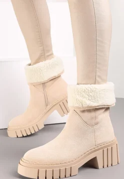 Beżowe Botki na Grubej Podeszwie Lymall