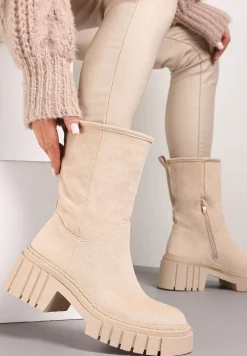 Beżowe Botki na Grubej Podeszwie Lymall