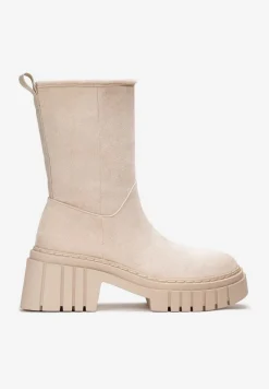 Beżowe Botki na Grubej Podeszwie Lymall