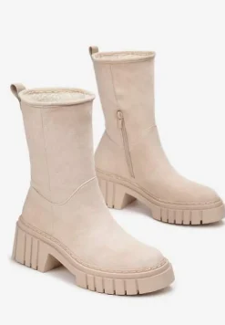 Beżowe Botki na Grubej Podeszwie Lymall