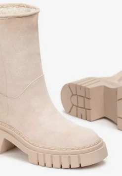 Beżowe Botki na Grubej Podeszwie Lymall