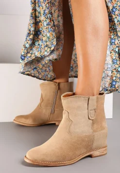 Beżowe Botki na Koturnie Davo