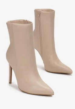 Beżowe Botki na Szpilce ze Szpiczastym Noskiem Nipem