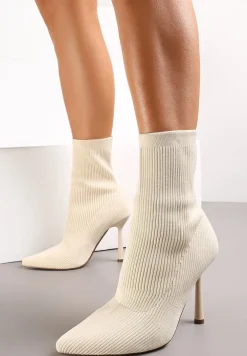 Beżowe Botki na Szpilce ze Skarpetkową Cholewką Olola