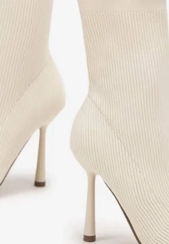 Beżowe Botki na Szpilce ze Skarpetkową Cholewką Olola