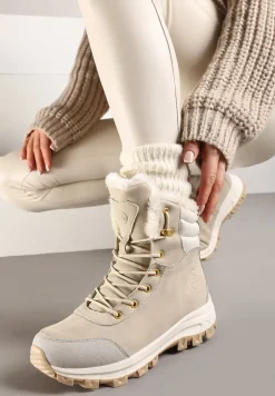 Beżowe Botki Trekkingowe na Platformie ze Sznurowaniem Labrinna