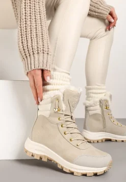 Beżowe Botki Trekkingowe na Platformie ze Sznurowaniem Labrinna