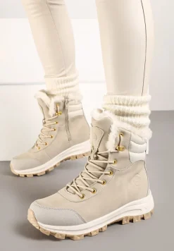 Beżowe Botki Trekkingowe na Platformie ze Sznurowaniem Labrinna
