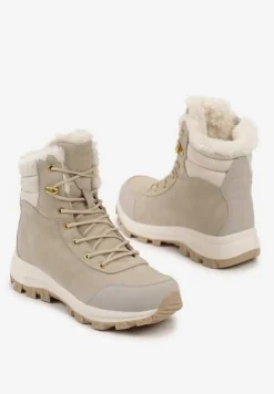 Beżowe Botki Trekkingowe na Platformie ze Sznurowaniem Labrinna