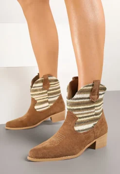 Beżowe Botki Typu Kowbojki na Niskim Obcasie Elearisha