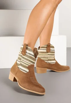 Beżowe Botki Typu Kowbojki na Niskim Obcasie Elearisha