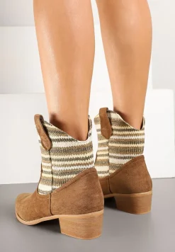 Beżowe Botki Typu Kowbojki na Niskim Obcasie Elearisha