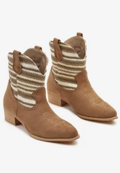 Beżowe Botki Typu Kowbojki na Niskim Obcasie Elearisha