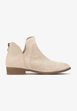 Beżowe Botki Vices na Płaskiej Podeszwie Ozdobione Wycięciem Felirwen