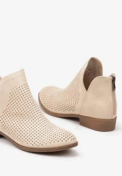 Beżowe Botki Vices na Płaskiej Podeszwie Ozdobione Wycięciem Felirwen