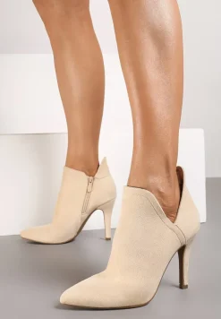 Beżowe Botki Vices na Szpilce z Wycięciem z Boku Elliora