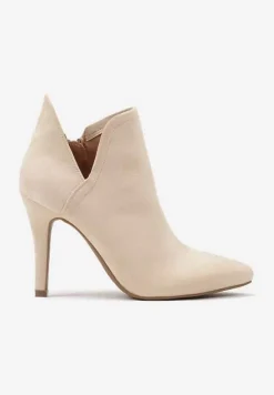 Beżowe Botki Vices na Szpilce z Wycięciem z Boku Elliora