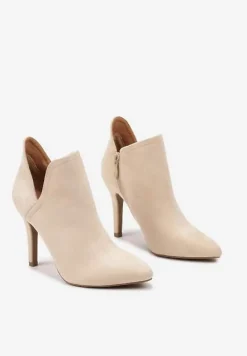 Beżowe Botki Vices na Szpilce z Wycięciem z Boku Elliora
