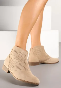 Beżowe Botki Vices z Ekozamszu z Ażurową Cholewką Selianae