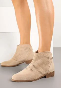 Beżowe Botki Vices z Ekozamszu z Ażurową Cholewką Selianae