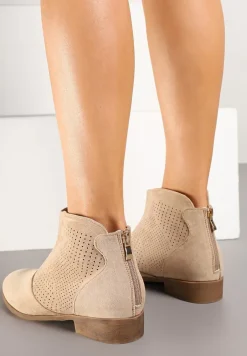 Beżowe Botki Vices z Ekozamszu z Ażurową Cholewką Selianae