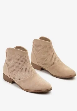 Beżowe Botki Vices z Ekozamszu z Ażurową Cholewką Selianae