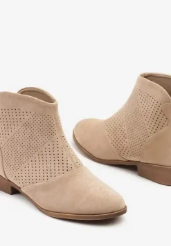 Beżowe Botki Vices z Ekozamszu z Ażurową Cholewką Selianae