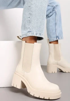 Beżowe Botki w Stylu Wsuwanych Sztybletów Chunky Alitune