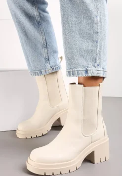 Beżowe Botki w Stylu Wsuwanych Sztybletów Chunky Alitune