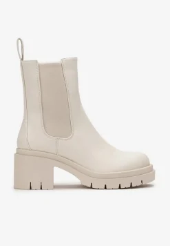 Beżowe Botki w Stylu Wsuwanych Sztybletów Chunky Alitune