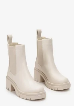 Beżowe Botki w Stylu Wsuwanych Sztybletów Chunky Alitune