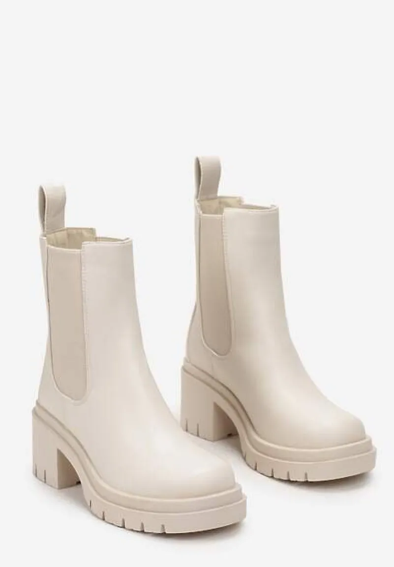 Beżowe Botki w Stylu Wsuwanych Sztybletów Chunky Alitune