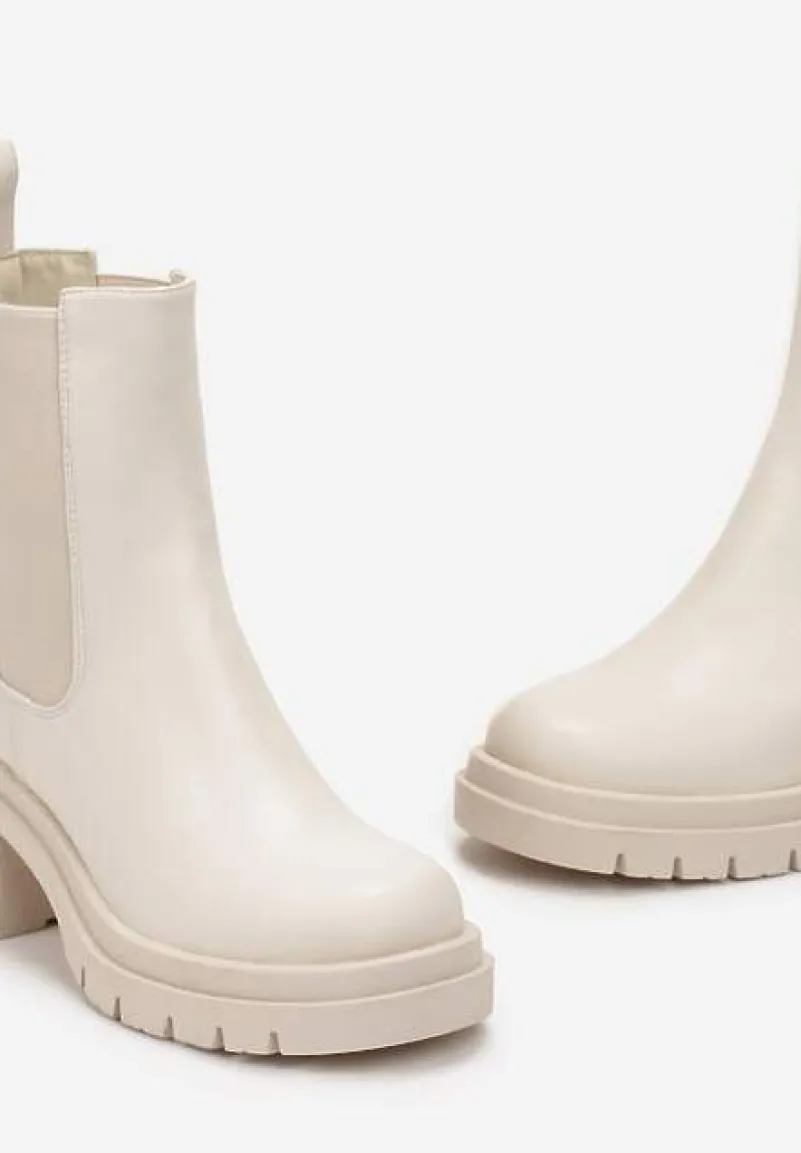 Beżowe Botki w Stylu Wsuwanych Sztybletów Chunky Alitune
