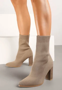 Beżowe Botki z Elastyczną Cholewką Penthis