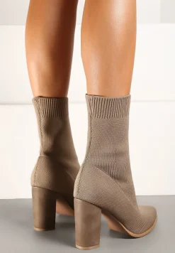 Beżowe Botki z Elastyczną Cholewką Penthis