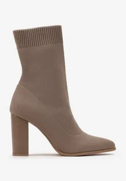 Beżowe Botki z Elastyczną Cholewką Penthis