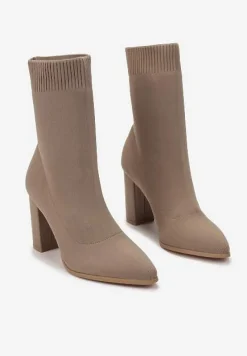 Beżowe Botki z Elastyczną Cholewką Penthis