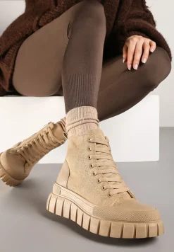 Beżowe Botki za Kostkę na Platformie Viuan