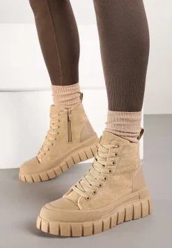 Beżowe Botki za Kostkę na Platformie Viuan
