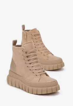 Beżowe Botki za Kostkę na Platformie Viuan