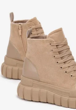 Beżowe Botki za Kostkę na Platformie Viuan