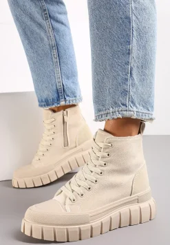 Beżowe Botki za Kostkę na Platformie Viuana
