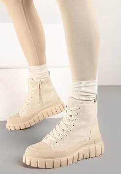 Beżowe Botki za Kostkę na Platformie Viuana