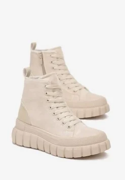 Beżowe Botki za Kostkę na Platformie Viuana
