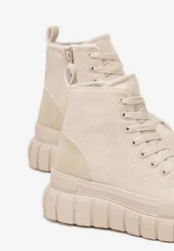 Beżowe Botki za Kostkę na Platformie Viuana