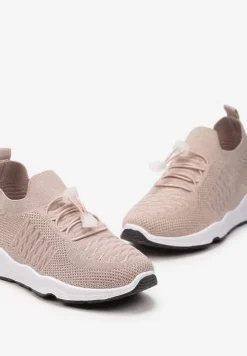 Beżowe Buty Sportowe Ściągane Gumką Ozdobione Metaliczną Nicią Rianelle