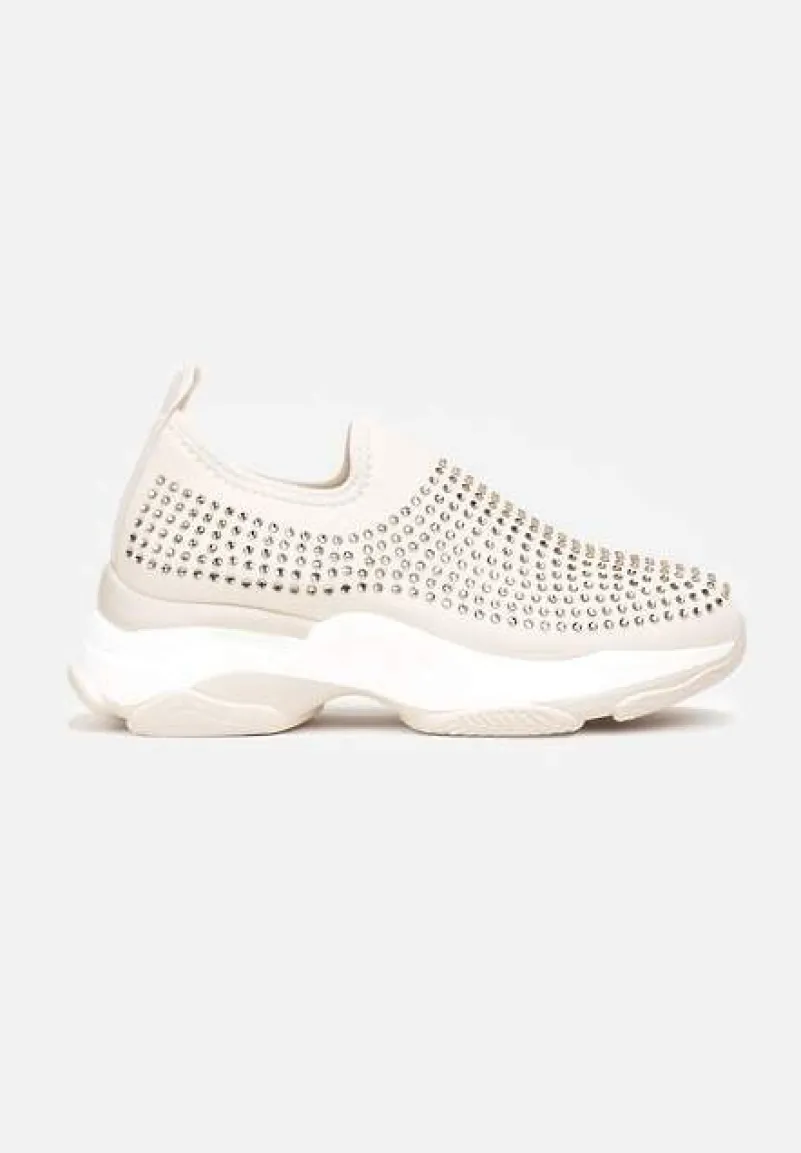 Beżowe Buty Sportowe na Grubej Podeszwie w Cyrkonie Elerene